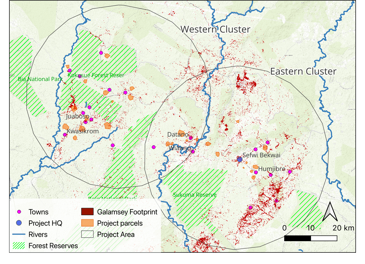 Land Revive and Thrive carbon project map in the Western North Region, Ghana